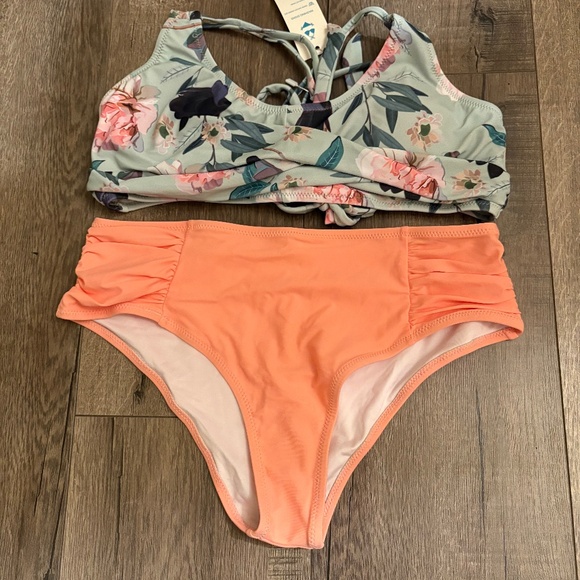 twist front floral print ruched bikini set medium - Picture 3 of 3